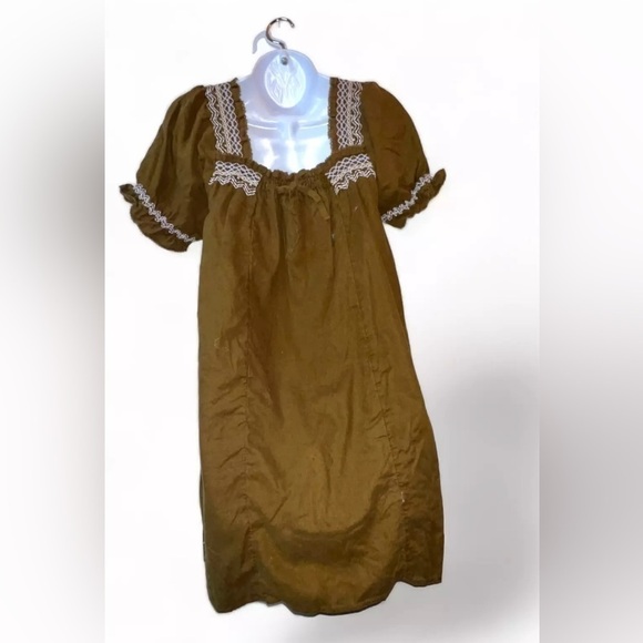 Madewell Womens Smocked Neck Linen Olive Green Puff-Sleeve Mini Dress Sz S - Picture 2 of 13